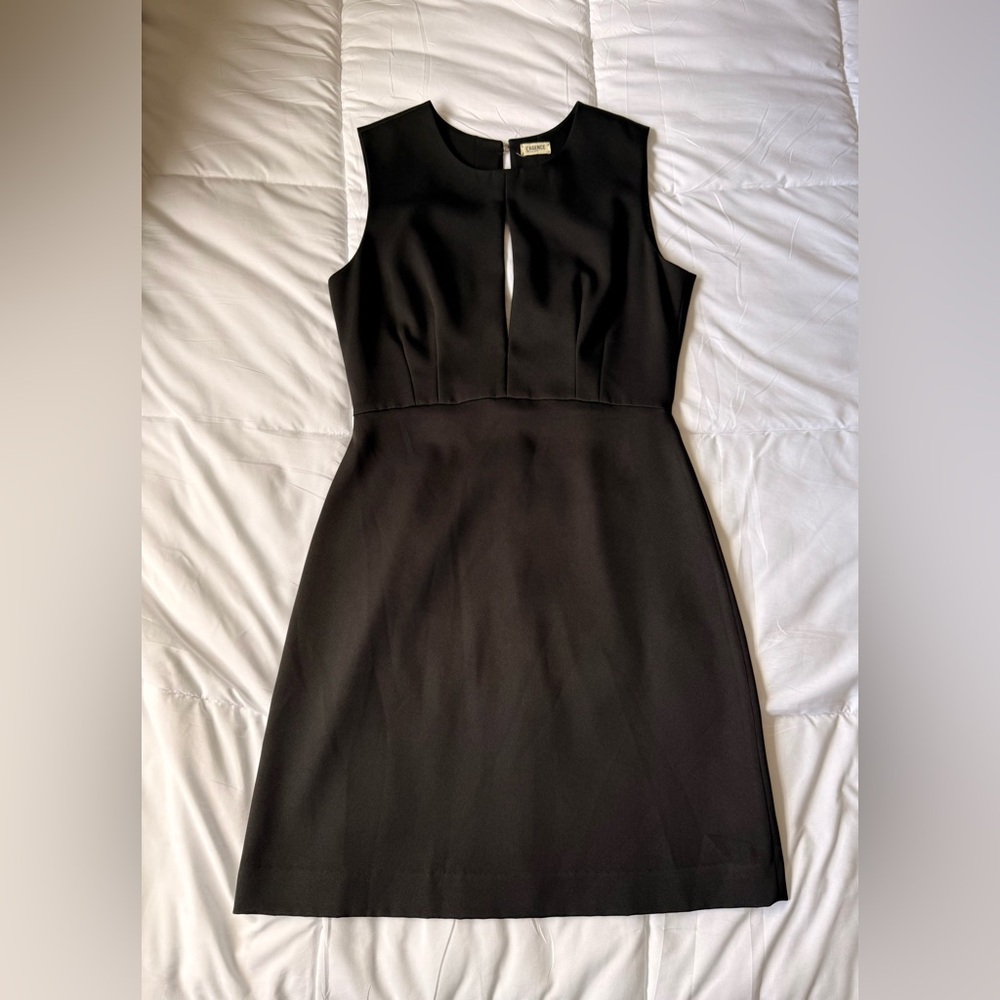 L'AGENCE Women's Cocktail Sheath Dress Black Round Neck Lined Keyhole Size 6